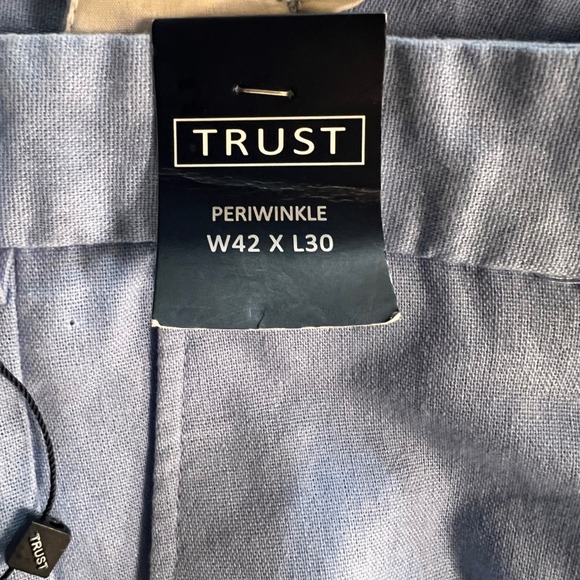 Trust Mens Periwinkle Blue Linen Blend Pleated Cuffed Dress Pants W42 L30 NEW - Picture 4 of 5